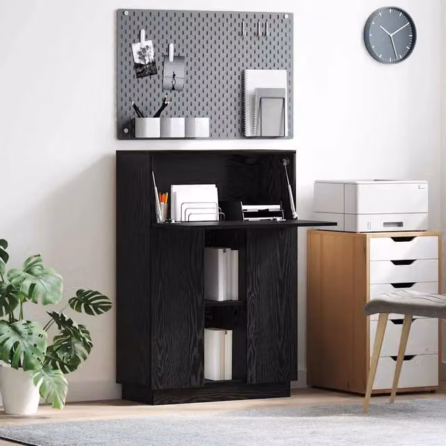 Scrivania moderna vidaXL in legno e MDF color nero e rovere L: 71,5 cm, P: 31,5 cm, H: 106,5 cm
