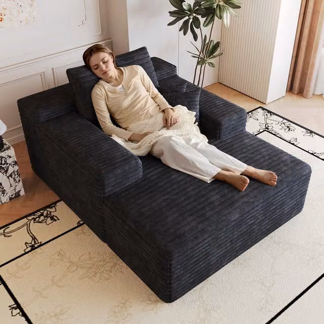 Divano Chaise Longue ¨C Minimal ¨C nero in tessuto imbottito 115x159cm