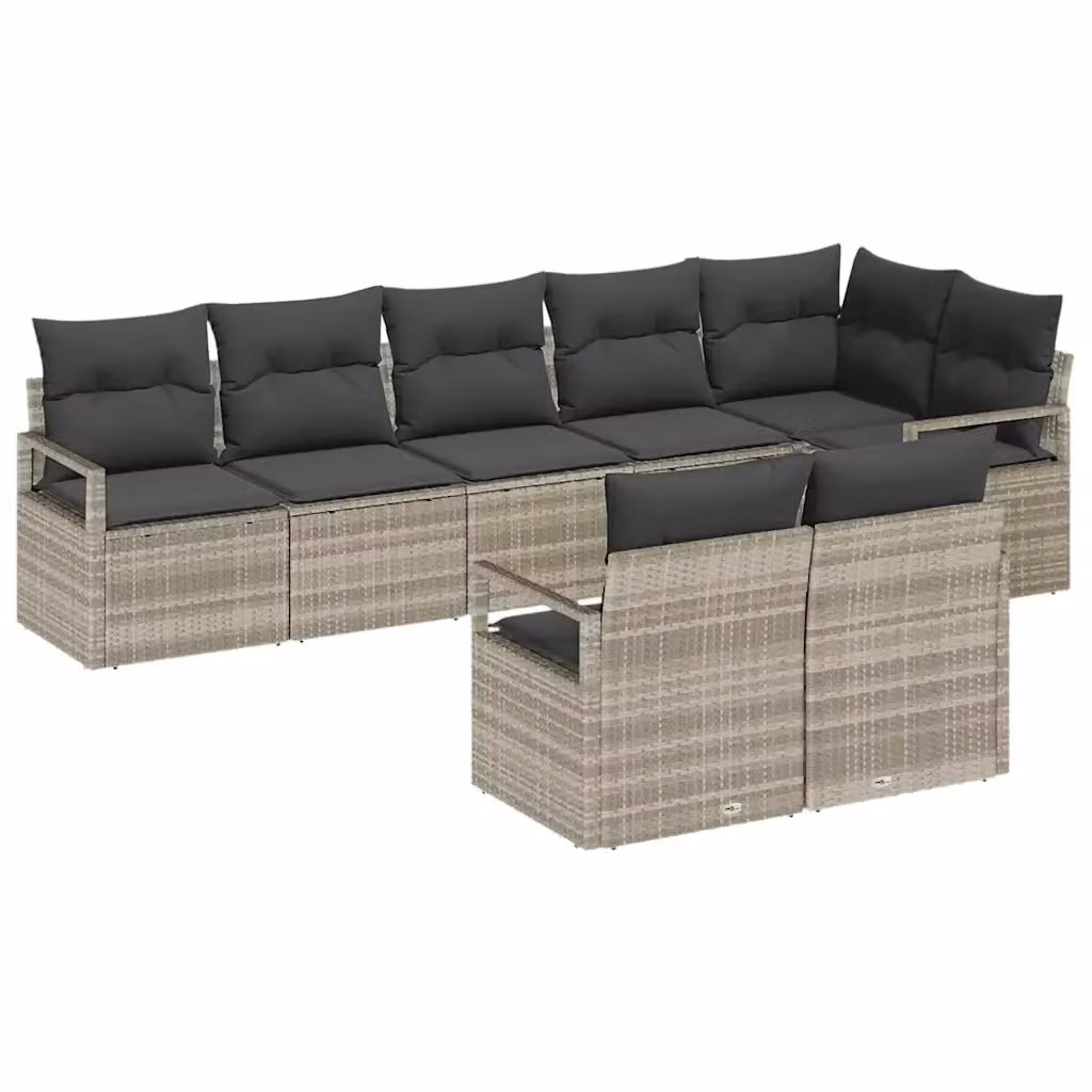 Set di divani da giardino vidaXL a forma di U, 8 pezzi, colore grigio, in rattan con struttura in acciaio e cuscini inclusi – 2