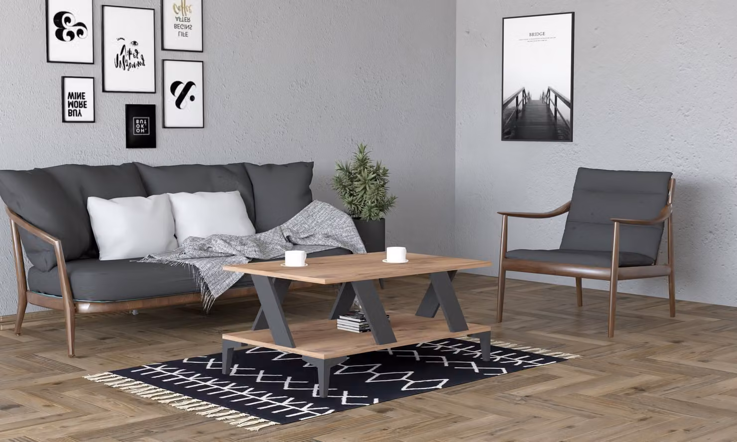 Skye Decor, Tabla - Antracite, Atlantic Pine, tavolino, 100% PANNELLI DI PARTICELLE RIVESTITI IN MELAMMINA, antracite, 100 x 60 x 40 cm
