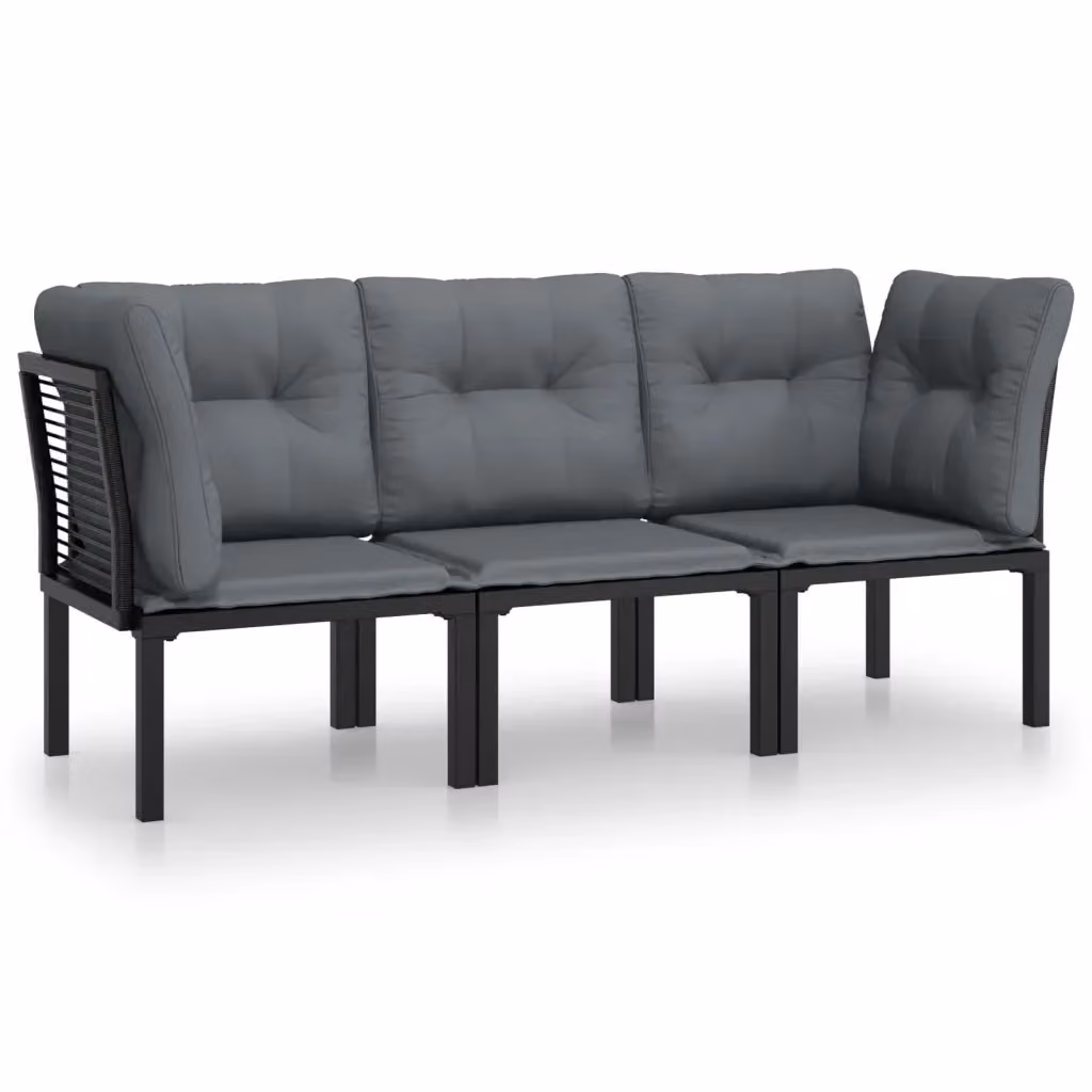 Set Salotto da Giardino Moderno vidaXL in Polyrattan Nero e Grigio con Cuscini e Struttura in Acciaio – 2