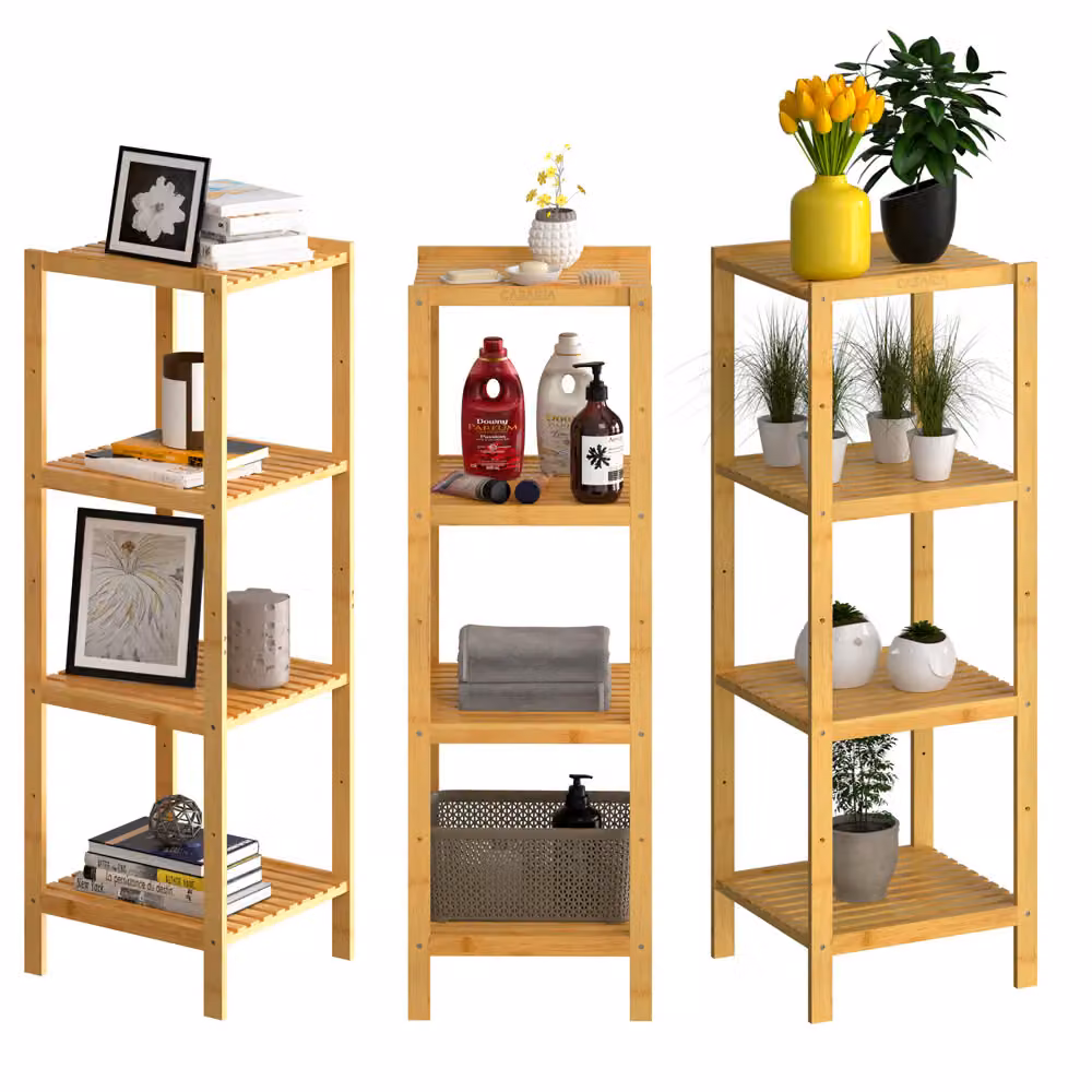 Scaffale per bagno e cucina Casaria® in bambù con 4 ripiani, colore beige/marrone, H: 110 cm, L: 33 cm, P: 34 cm – 3