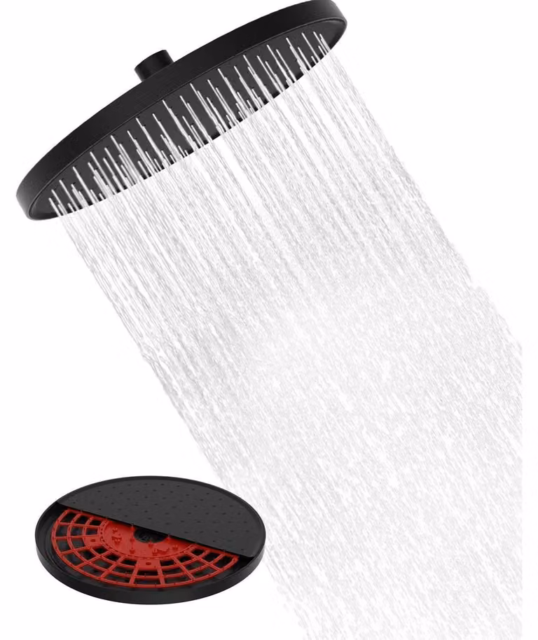 Doccia a soffitto Regendusche, diametro 10 pollici, rotonda, nera, autopulente, regolabile a 360°, attacco G1/2