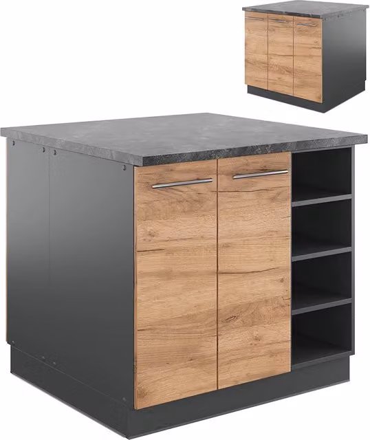 Isola cucina Fame-Line Rovere dorato/Antracite 90 cm senza piano di lavoro Vicco