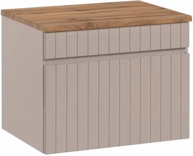 Set bagno ICON: mobile sottolavabo 60cm cachemire + piano per lavabo effetto legno
