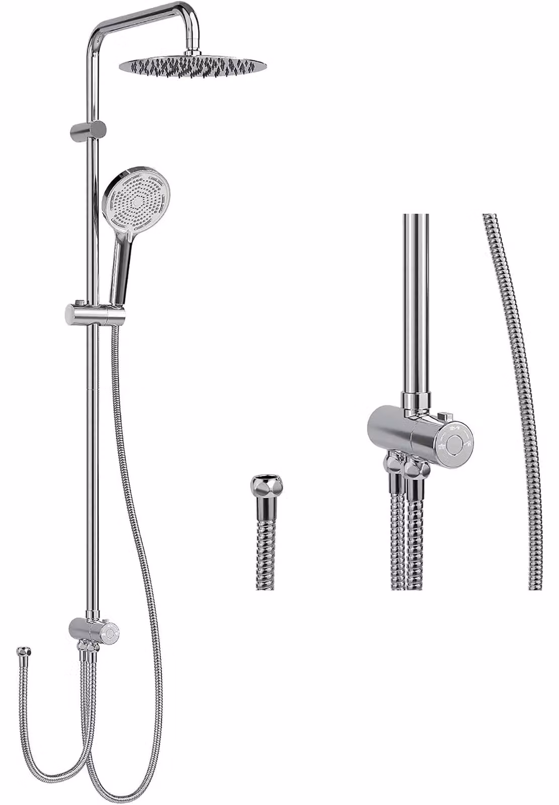 Set moderno per doccia a soffione – Colonna doccia da parete – Altezza regolabile – Grande soffione rotondo – Acciaio inossidabile – Senza miscelatore – Argento