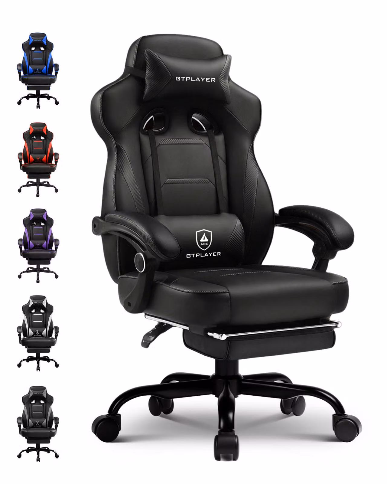 Sedia da gaming GTPLAYER con poggiapiedi, sedia da ufficio ergonomica con capacità di carico di 150 kg, poltrona da gaming con supporto lombare e poggiatesta, sedia da computer regolabile in altezza