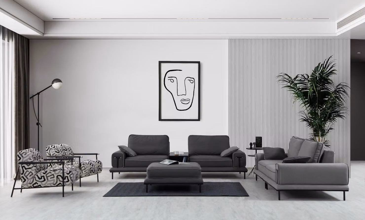 Luxuriöse Polster Garnitur Designer Dreisitzer Couch Sessel Hocker 5tlg