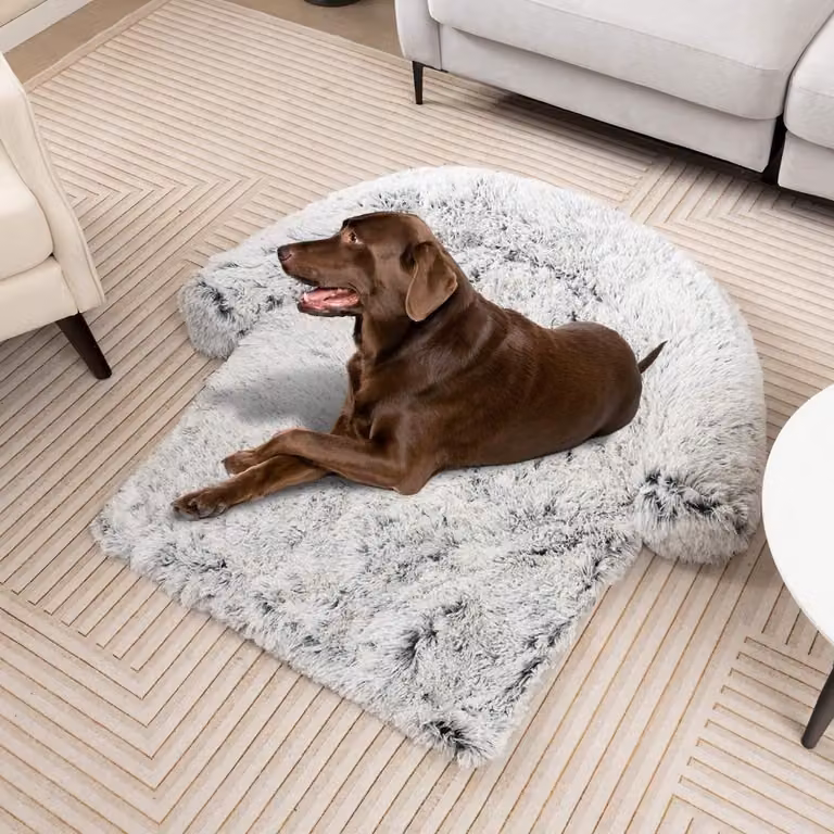 Cuccia in peluche per cani con base antiscivolo, rivestimento sfoderabile e lavabile e morbido paranuca, grande 115 x 120 cm, grigio-bianco