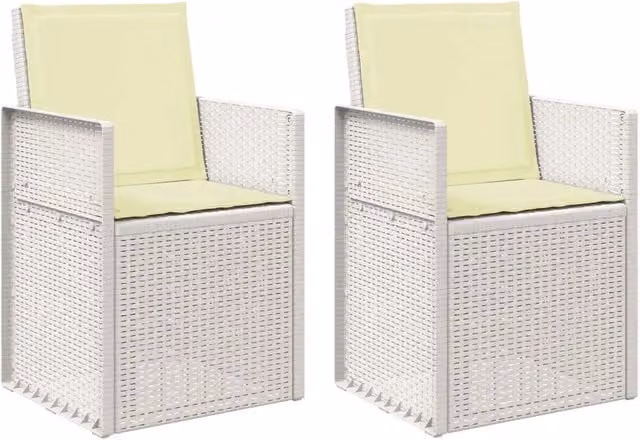 Set di 2 sedie da giardino moderne con braccioli in plastica bianca e beige con cuscini inclusi