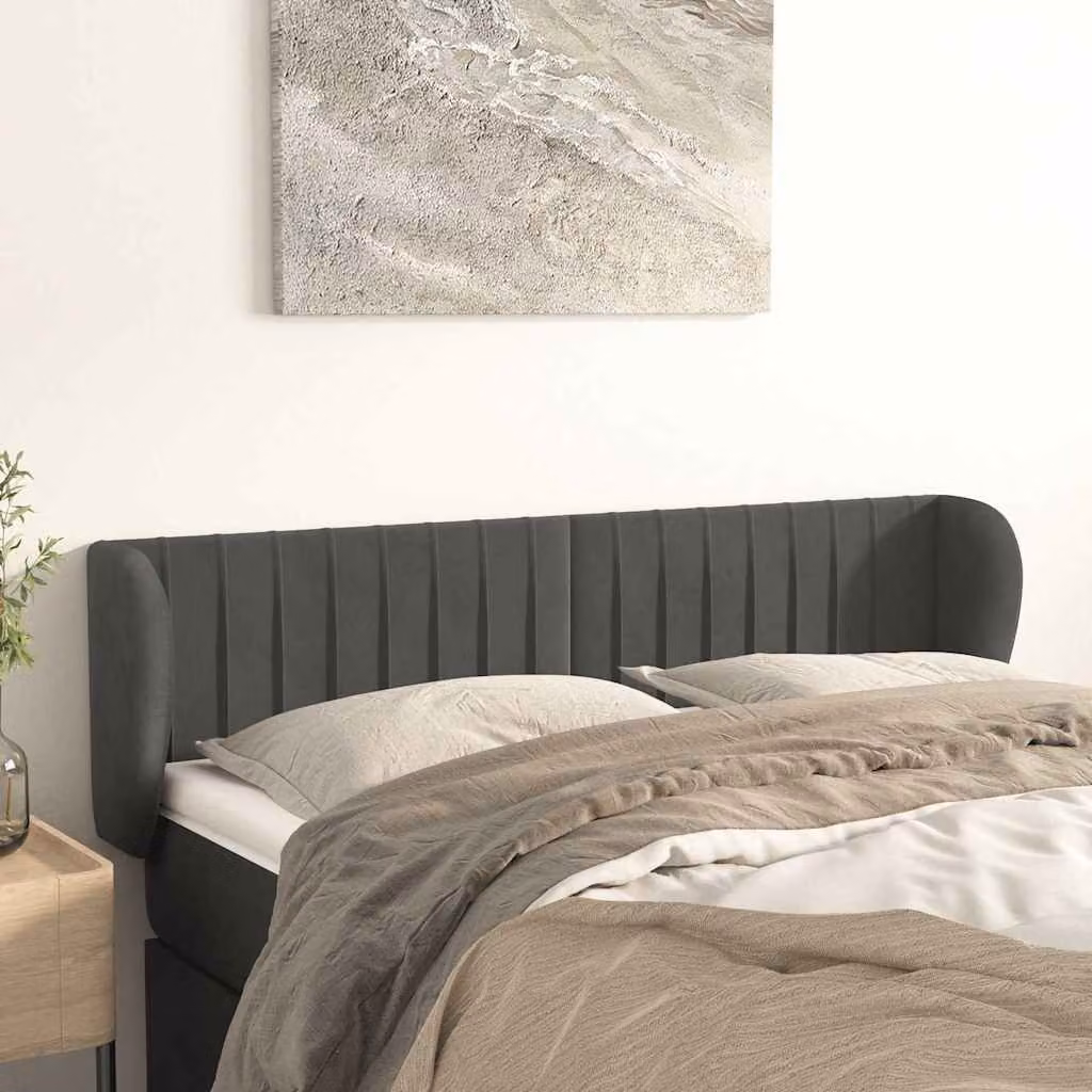 Testiera ad orecchio vidaXL in velluto grigio scuro L: 147 cm, P: 23 cm, H: 78/88 cm
