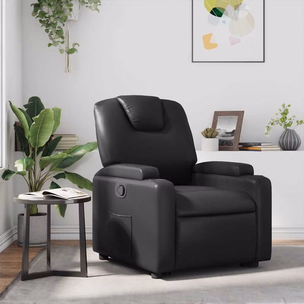 Poltrona reclinabile relax vidaXL in similpelle nera con braccioli e struttura in legno e metallo