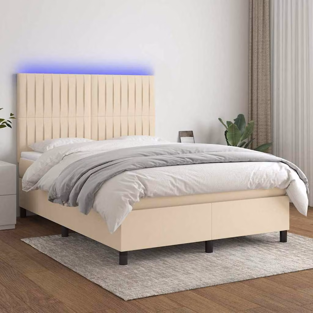 Letto a molle con materasso vidaXL in tessuto beige con illuminazione LED e porta USB L/P/H: 140 x 200 x 128 cm – 1