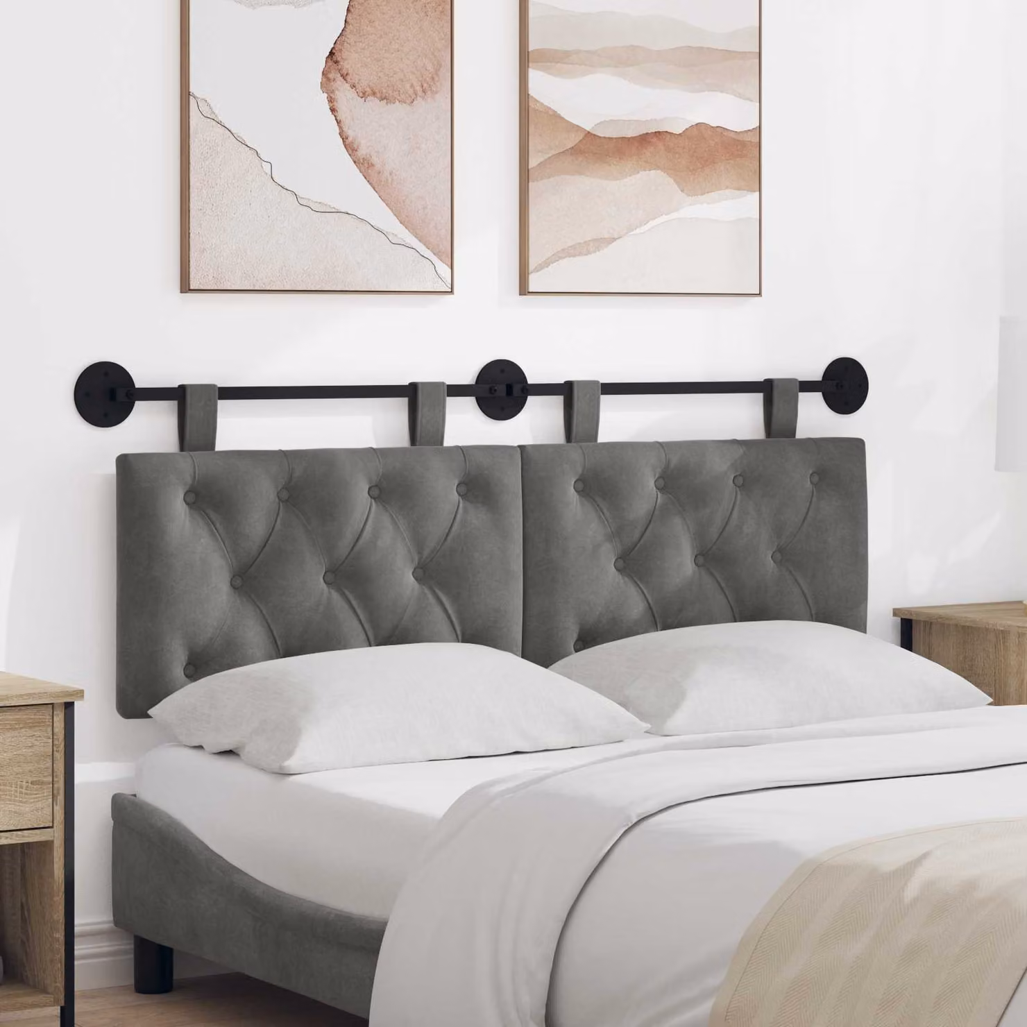 Testiera sospesa vidaXL in velluto grigio con illuminazione integrata L: 150 cm, H: 55 cm, P: 7 cm