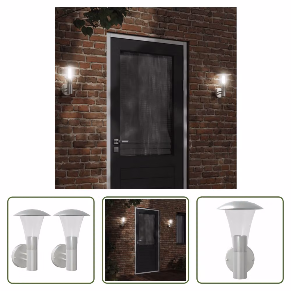 The Living Store Luci da parete per esterni 2 pezzi in acciaio inox argento