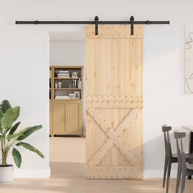 Porta scorrevole moderna vidaXL NARVIK in legno e acciaio, Colore: Naturale e Nero, L: 85 cm, H: 210 cm