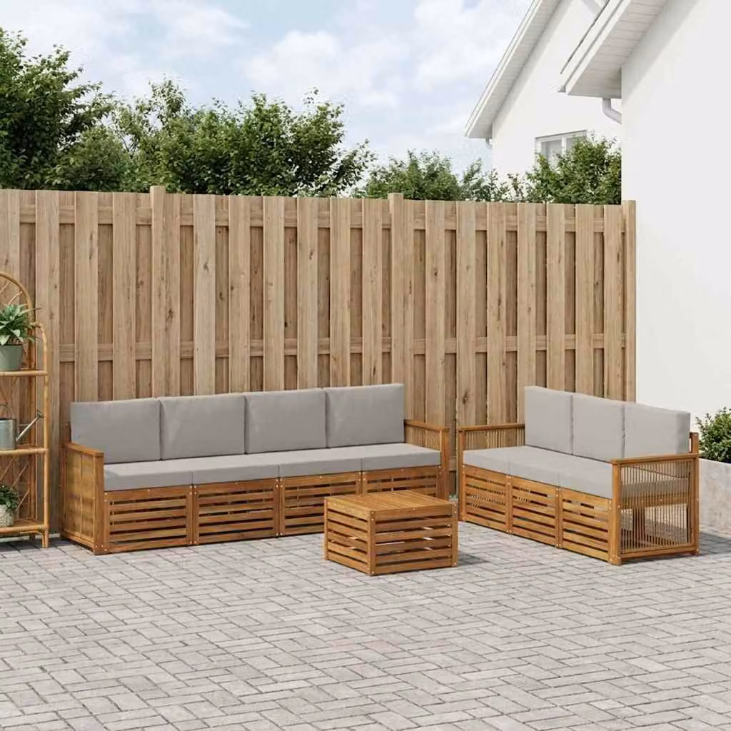 Set di divani da giardino vidaXL in legno di acacia massello con cuscini, 8 pezzi, marrone e grigio