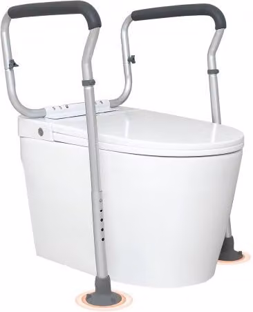 Corrimano di sicurezza per WC VEVOR in lega di alluminio color argento con maniglia antiscivolo a forma di U e piedini a ventosa per pavimento, portata massima 136 kg