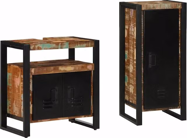Set di mobili per il Bagno | Armadio da bagno 2 pz Legno Recuperato Massello