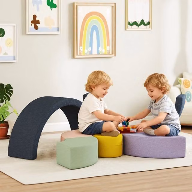 Set di 7 blocchi morbidi in schiuma WISHDOR per bambini con rivestimento in corda sfoderabile, multicolore