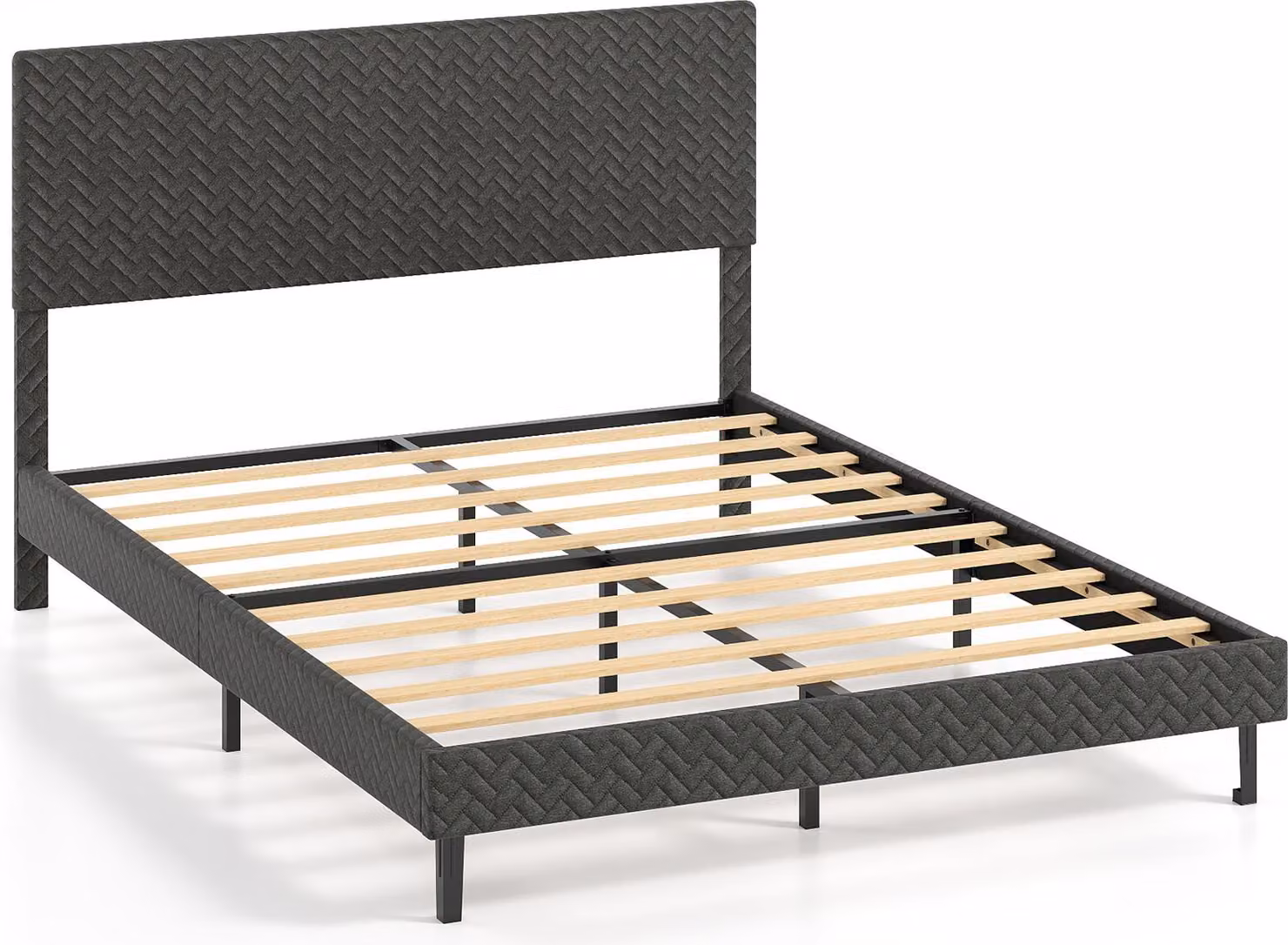 Letto imbottito COSTWAY con rete a doghe, struttura del letto con testata regolabile in altezza e altezza 30 cm, struttura del letto senza materasso, in velluto grigio 160 x 200 cm