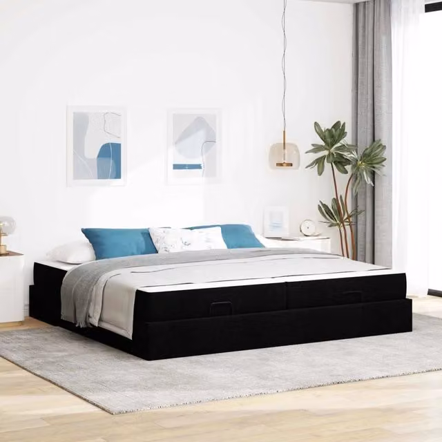 Letto con materasso vidaXL in tessuto nero con cassetti L 200 x P 200 x H 43,5 cm