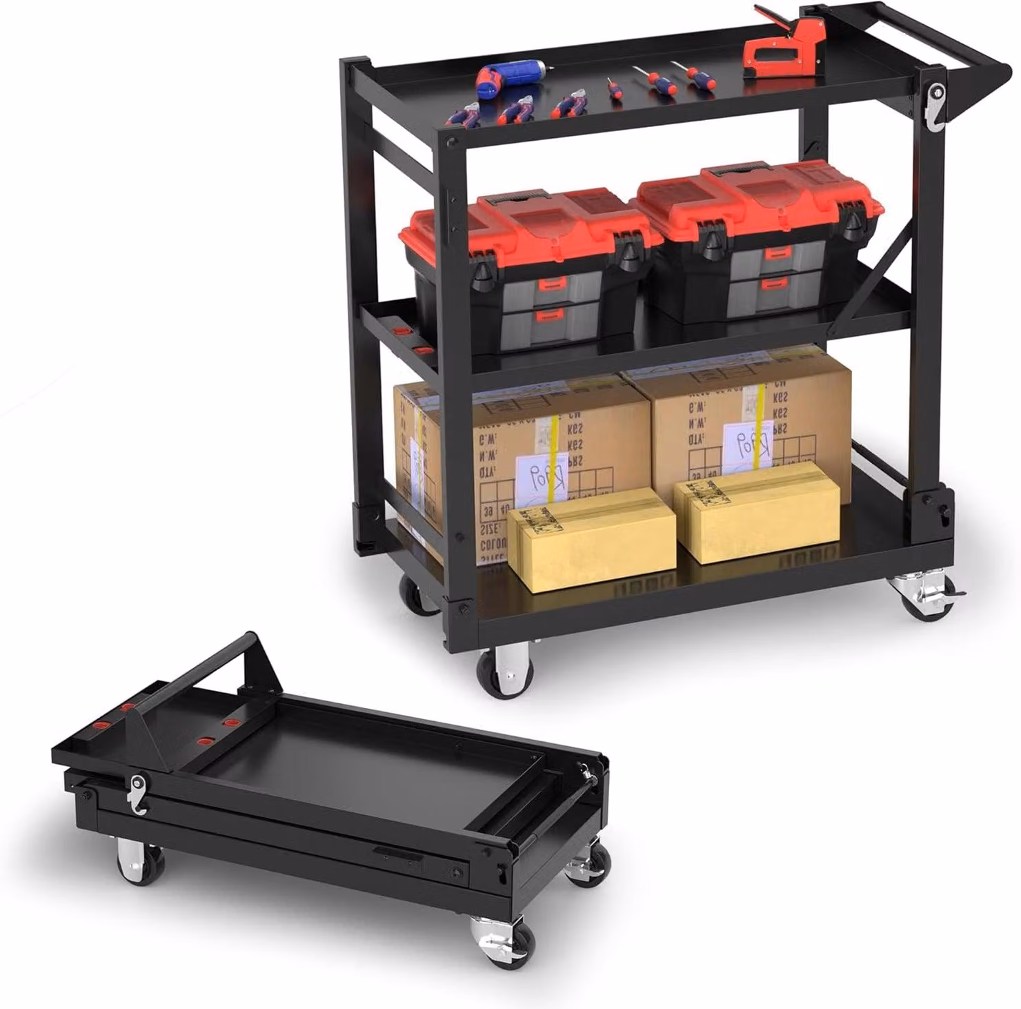 Carrello di servizio – Carrello pieghevole 3-in-1 – Carrello di trasporto – Carrello per utensili – Capacità di carico: 96 kg