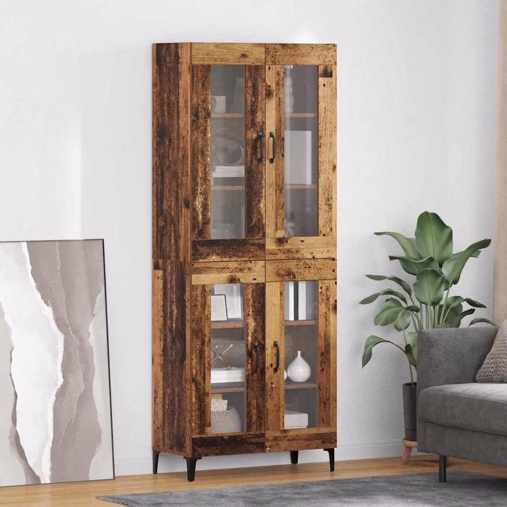 Credenza moderna vidaXL in legno e metallo marrone con ante in vetro per soggiorno L: 69,5 cm, P: 34 cm, H: 180 cm