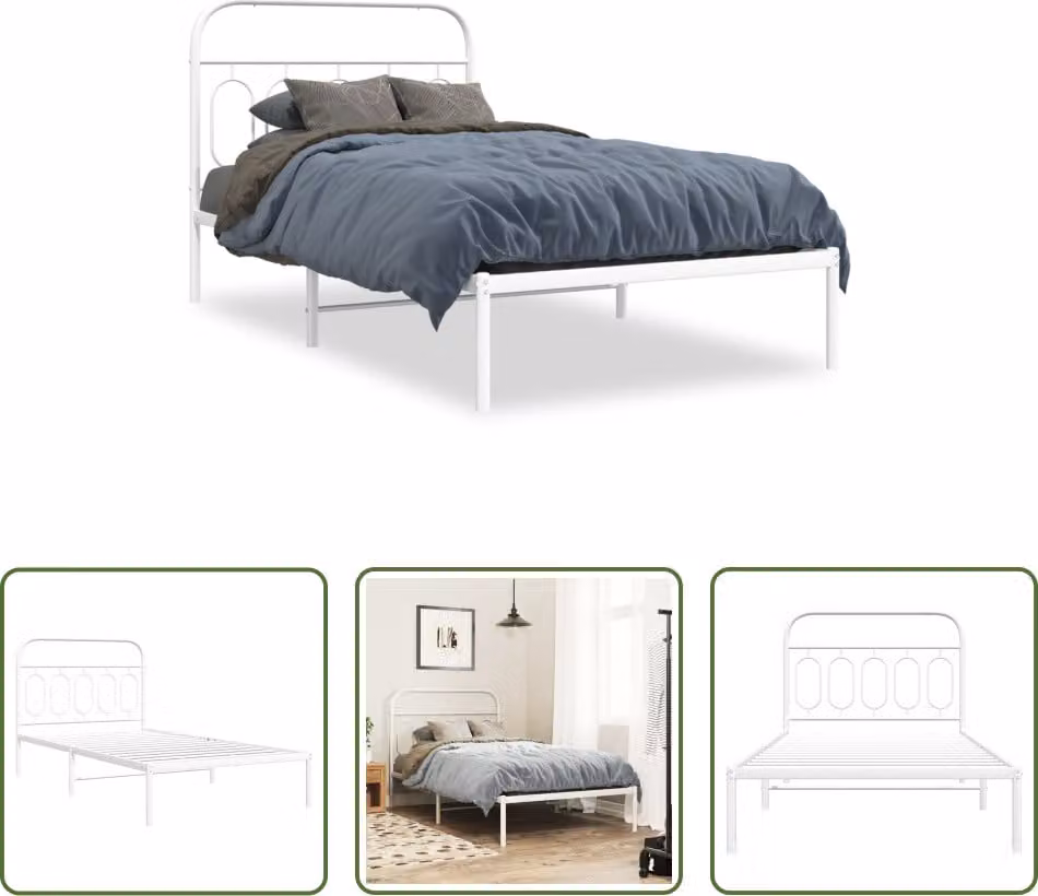 The Living Store Struttura letto con testiera in metallo bianco 100x190 cm