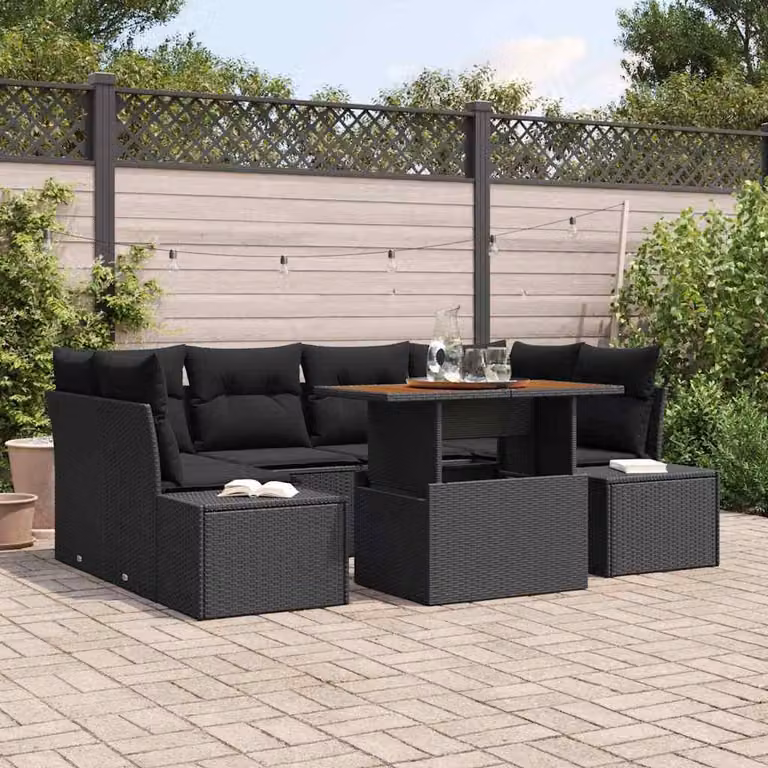 Maison Exclusive - Set da giardino composto da 7 pezzi, divano, in rattan sintetico nero