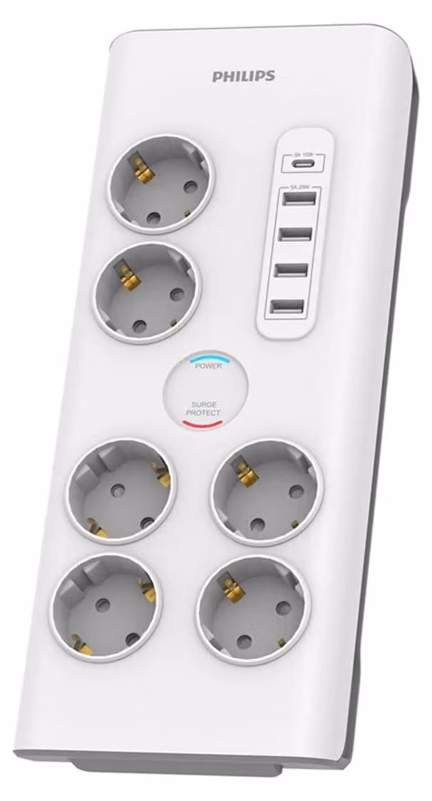 Cavo di prolunga PHILIPS, 4x USB Type-A 25W, 1x USB-C 15W, 6x Type-F, 2m