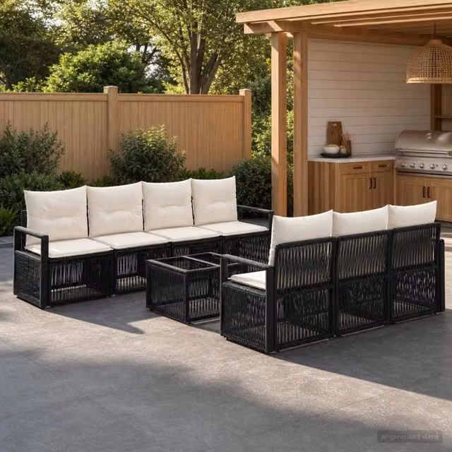 Set Divano da Giardino 8 pz Nero polyrattan 3435649