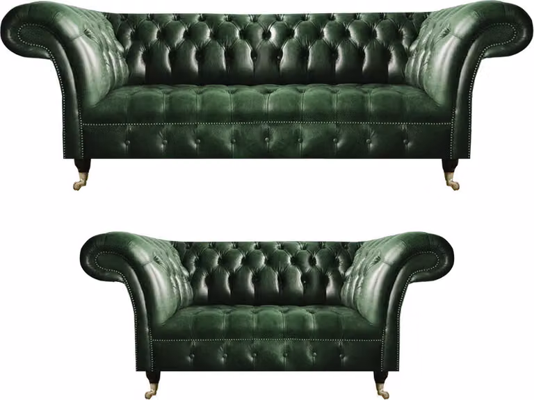 Leder Sofa Set Komplett Wohnzimmer Sofagarnitur Design Polstermöbel Chesterfield