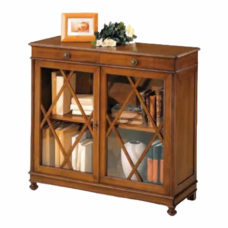 Madia libreria inglesina in legno di pioppo Mobili 2G colore noce L 110 cm, P 40 cm, H 100 cm