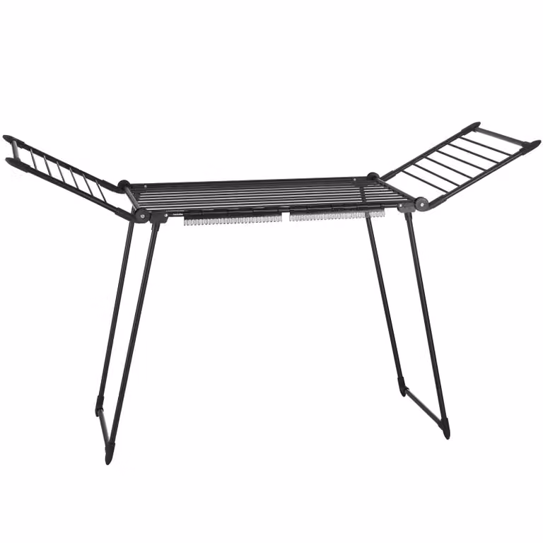 Stendino pieghevole Life di tectake con bracci a ala, lunghezza asciugatura 18 m, colore nero