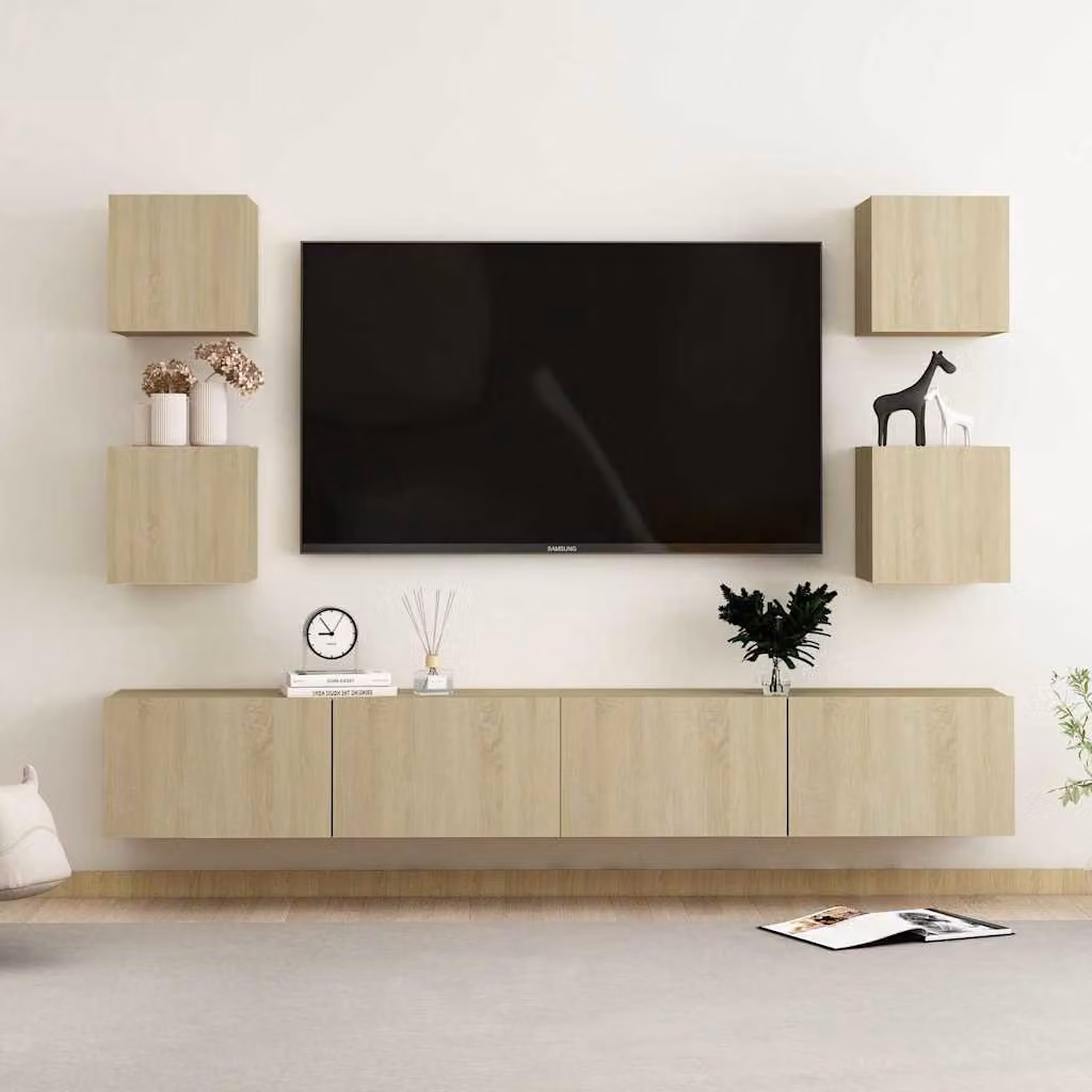 Set di mobili TV da soggiorno vidaXL in 6 pezzi, design moderno in legno e MDF, colore rovere e beige
