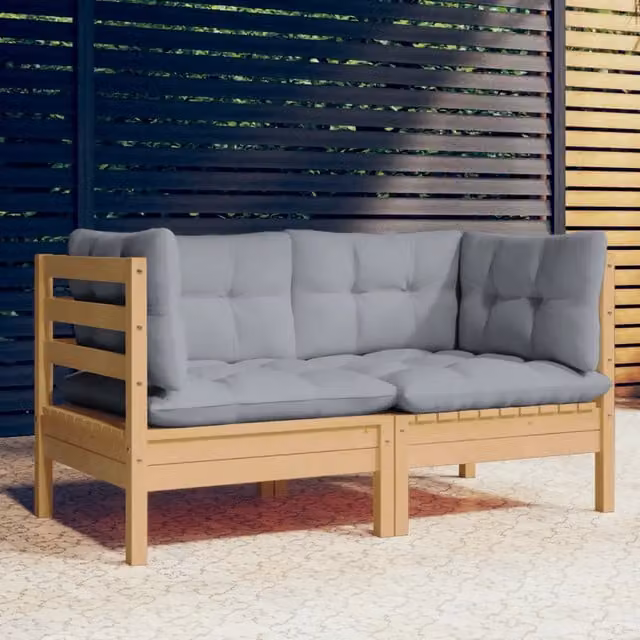 Divano da Giardino a 2 Posti con Cuscini-Sofa da Giardino-Divano da esterno Grigi Massello di Pino 817628