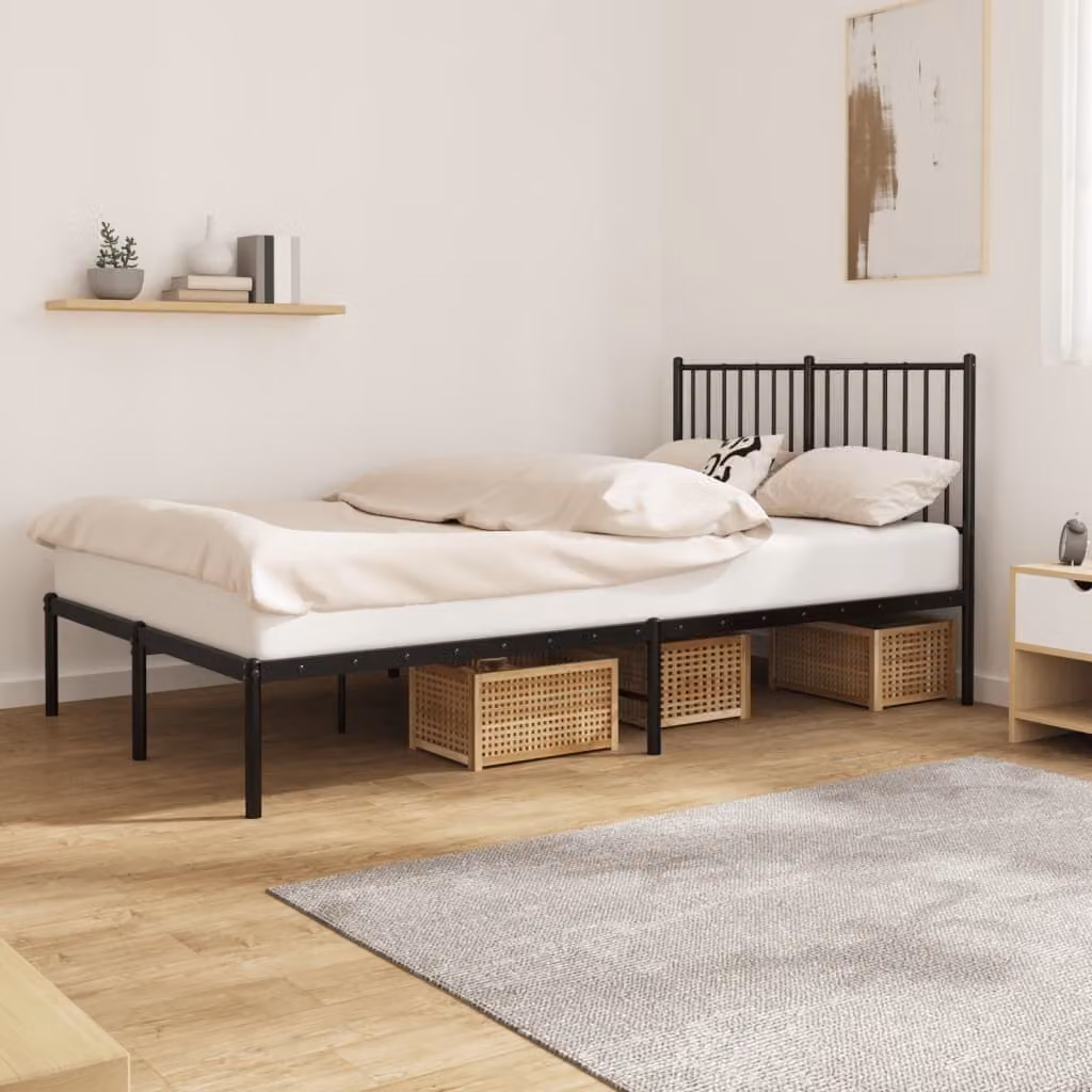 The Living Store Struttura letto con testiera in metallo nero 120x200 cm