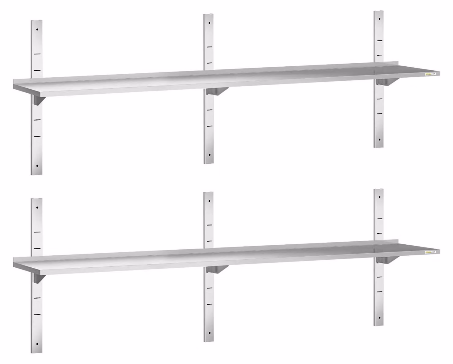 Set di 2 mensole a parete in acciaio inossidabile, dimensioni 2000 x 400 mm, PREMIUM - GOLDINOX