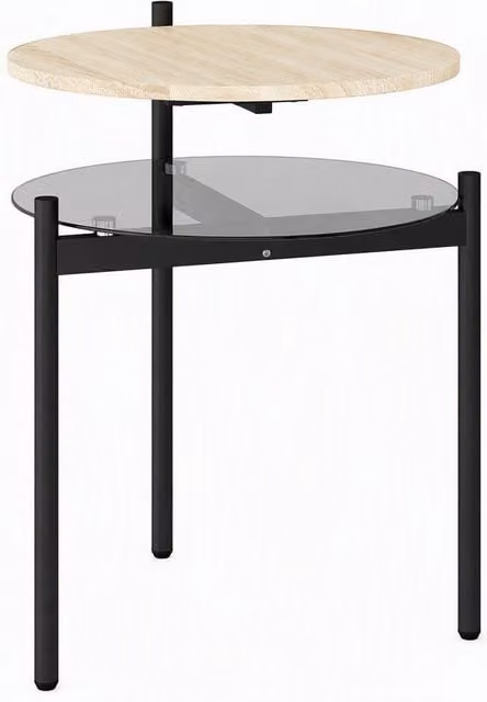 Tavolino laterale rotondo HOMCOM con ripiano in vetro e finitura rovere, L/P/H: 41,8 x 39,8 x 53,5 cm – 1