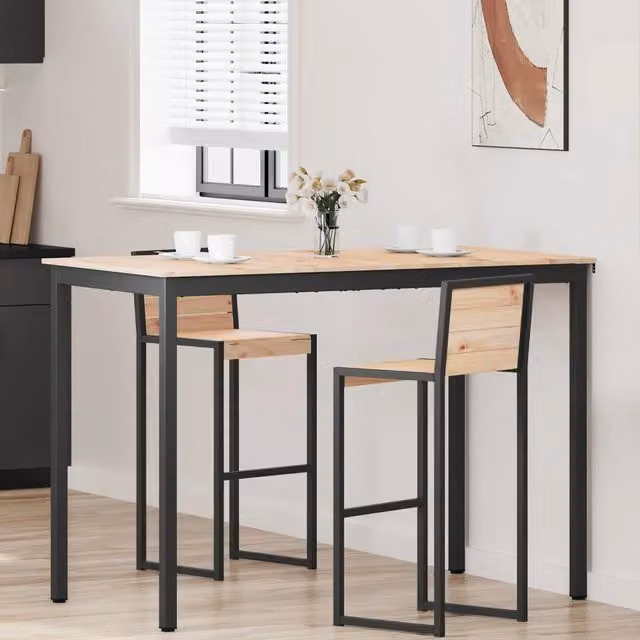 Tavolo da bar rettangolare vidaXL in pino massello naturale e metallo, L/P/H: 150 x 80 x 105 cm – 1