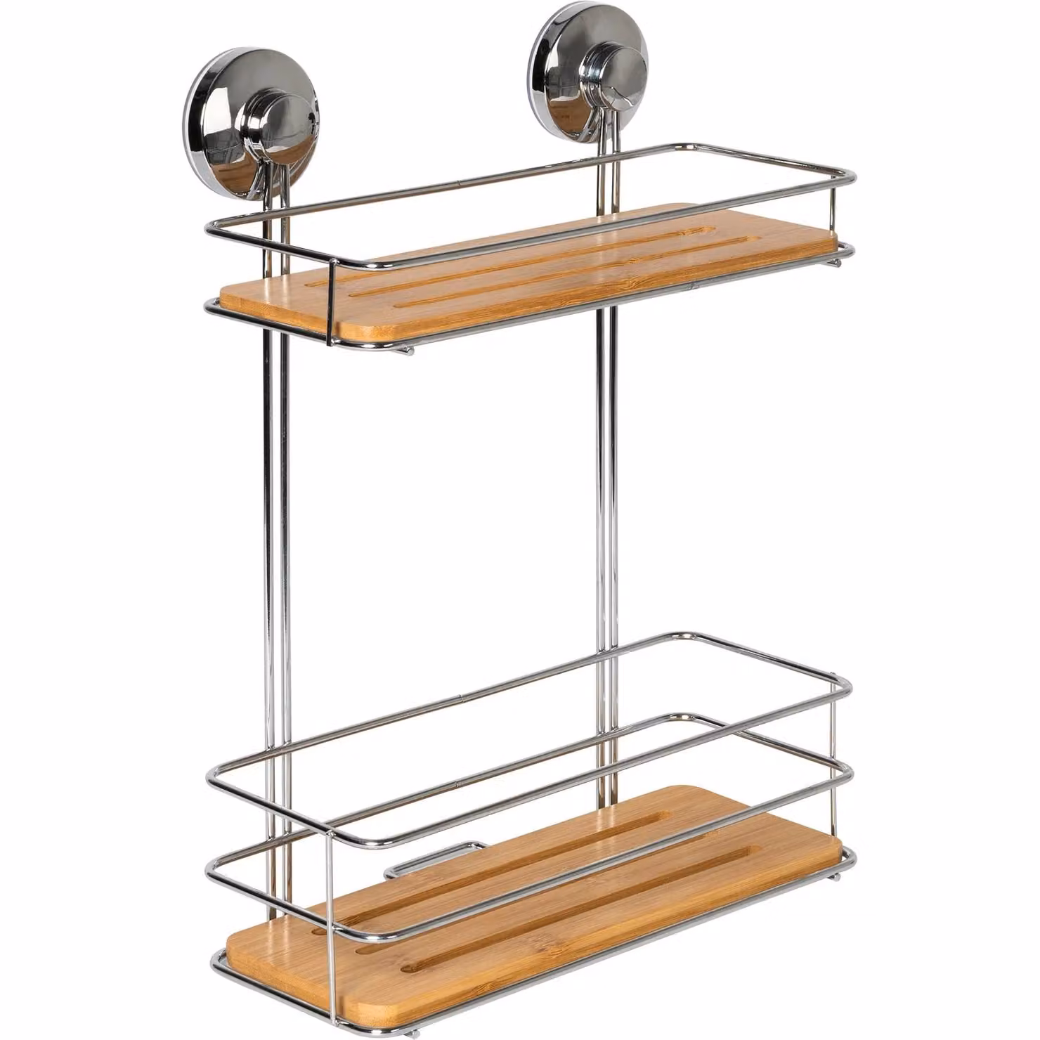 Mensola Rettangolare con 2 Ripiani in Bamboo e Metallo Vestiamo Casa, Colore Marrone e Argento, H 36 x L 26 x P 13 cm – 1