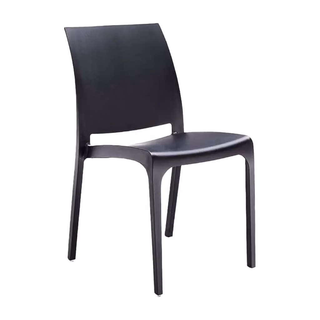 Sedia da esterno Dusanbe DMORA, seduta outdoor impilabile moderna in plastica nera, L: 54 cm, P: 46 cm, H: 80 cm – 2