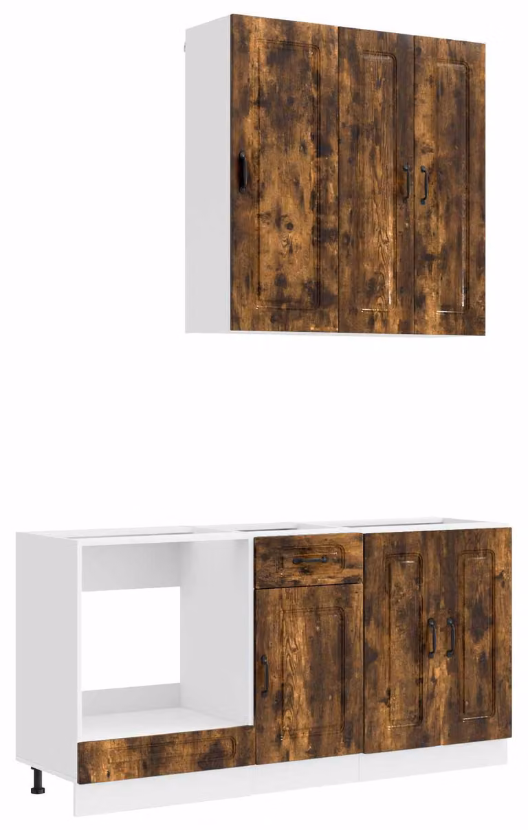 Set da cucina KALMAR, composto da 5 elementi, realizzato in legno impiallacciato di quercia affumicata