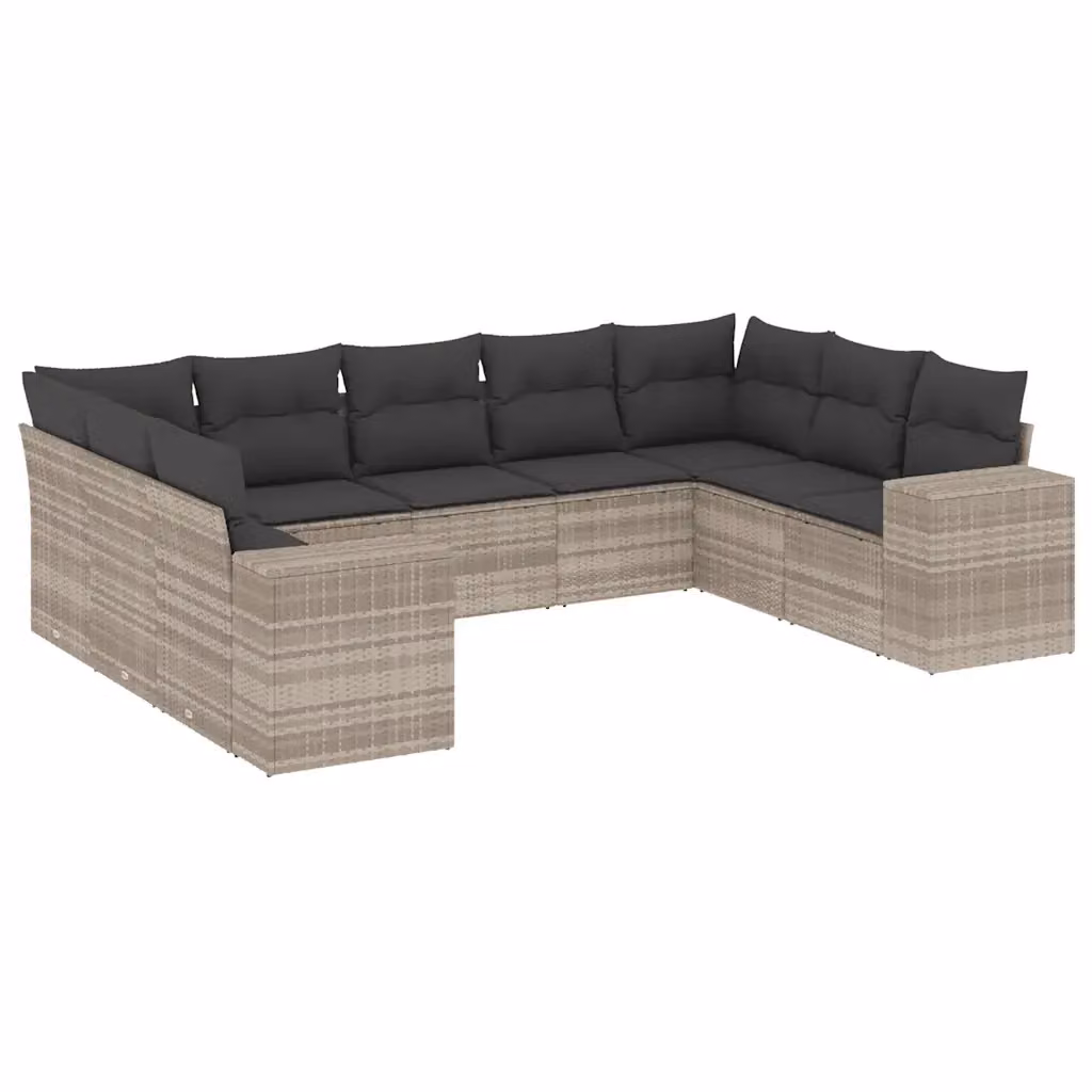 vidaXL Set Divano da Giardino a L 9pz in Polyrattan Grigio con Cuscini Imbottiti e Rivestimenti Rimovibili – 2