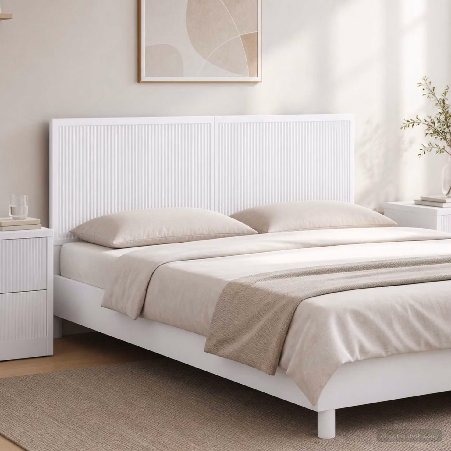 Testiera da muro vidaXL EDE in legno ingegnerizzato bianco lucido con ripiano integrato L: 160 cm, H: 50 cm, P: 13,67 cm