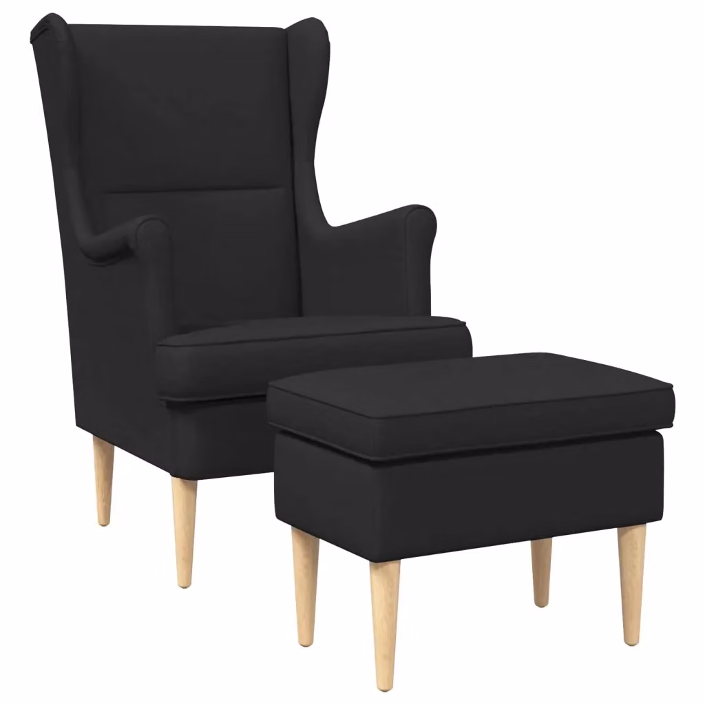 Set Poltrona Relax con Ottoman vidaXL in Tessuto Nero per Soggiorno e Camera da Letto – 2