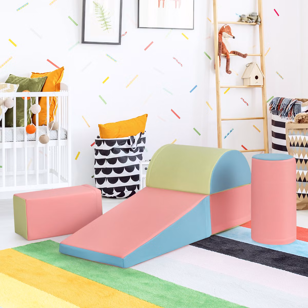 Set di gioco da arrampicata per bambini Costway in schiuma e tessuto, 5 pezzi, Rosa