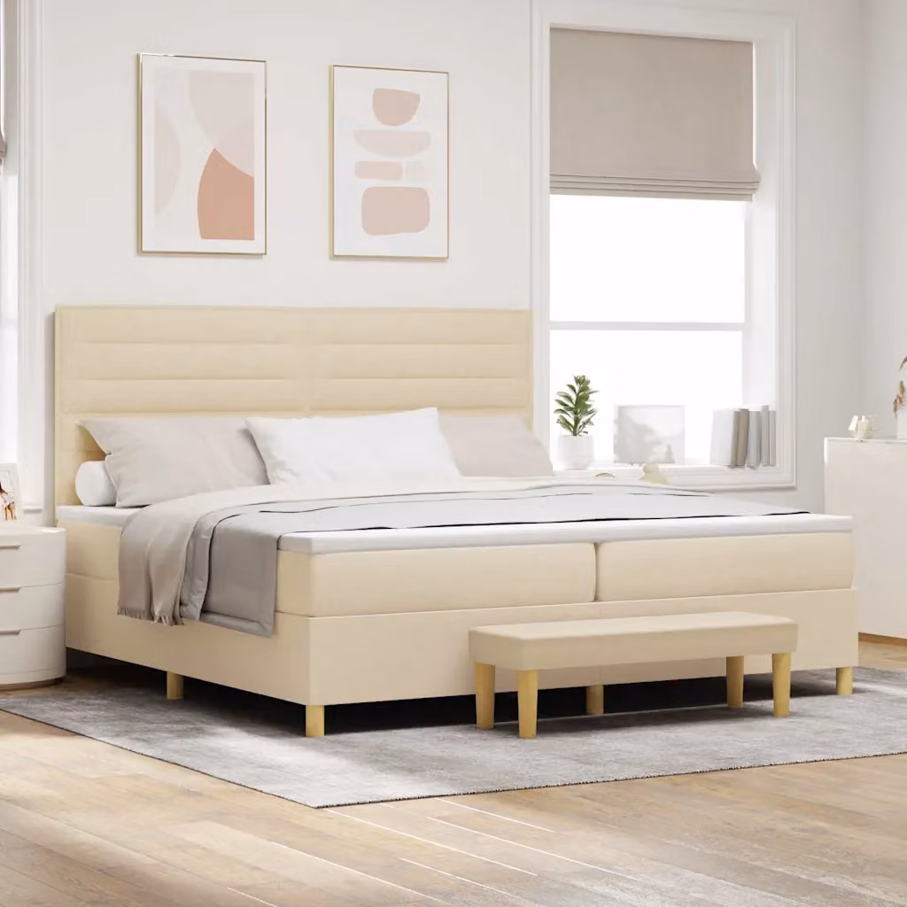 Letto a molle con materasso vidaXL in tessuto beige L 200 cm x P 200 cm x H 76,7 cm