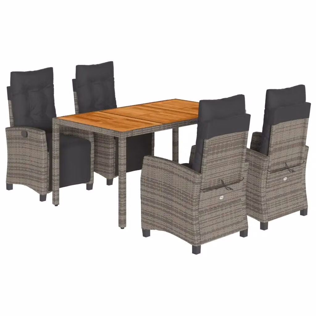 Set da Pranzo da Giardino vidaXL in Polyrattan e Legno di Acacia Grigio con 5 Pezzi – 2